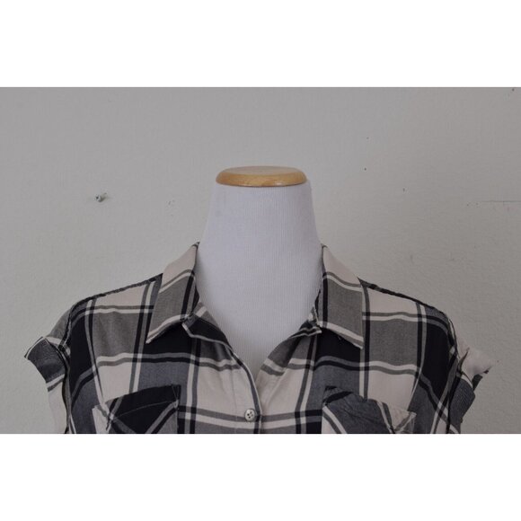 Jacks Girlfriend Womens Plaid Rayon Button Up Blouse Cuffed Sleeve‎ size M - Picture 10 of 13